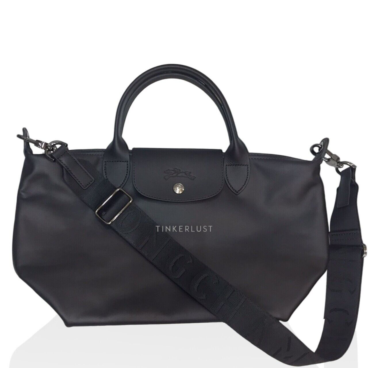 tas satchel Longchamp Le Pliage Cuir Small Leather All Black 2024 Satchel Tinkerlust
